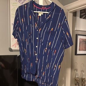 Maeve Blue Blouse with Colorful Pattern